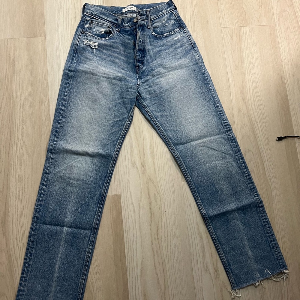 Moussy Blue Straight Jeans with Vintage Distressing
